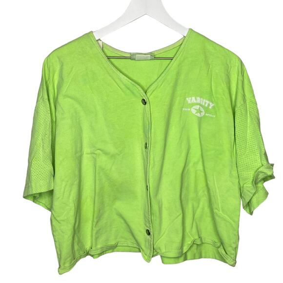 Vintage Neon Green Crop Button Up Shirt - Women's Size XL - Picture 1 of 4